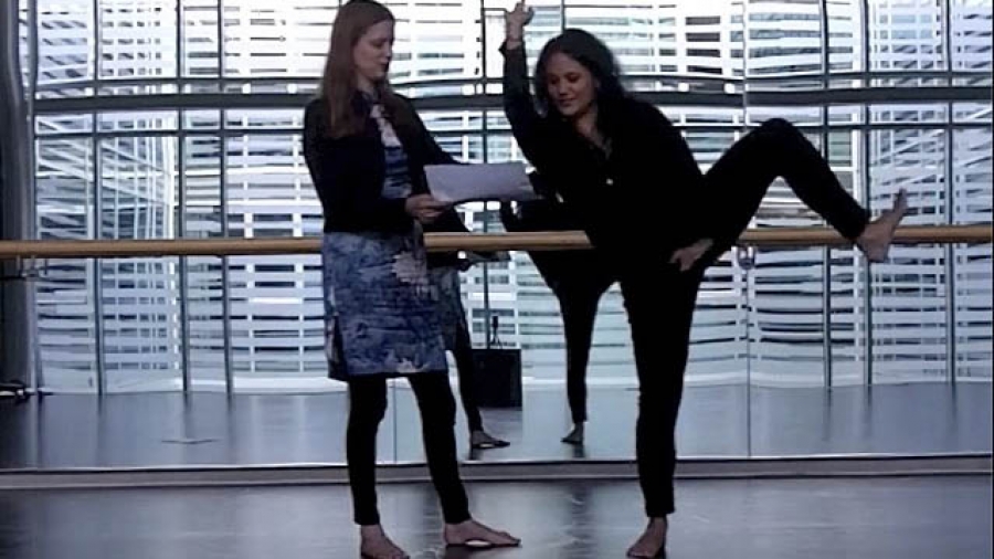 Nicole Haitzinger and Sandra Chatterjee re-enacting the dance "Nagui" by Nyota Inyoka